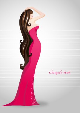 Beautiful sexy woman in red dress. Place for your text clipart