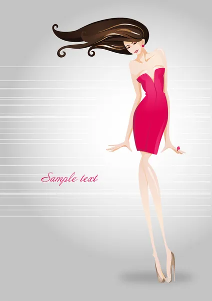 Beautiful sexy woman in red dress. Place for your text — Stock Vector