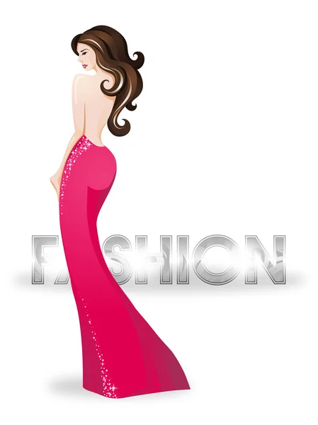 Modemädchen in einem roten Kleid. Vektorillustration. Platz für Ihren Text — Stockvektor
