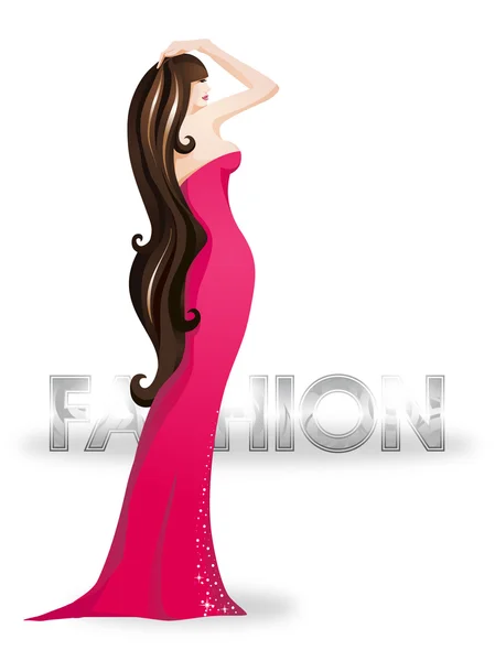 Mode flicka klädd i en röd klänning. vektor illustration. plats för din text — Stock vektor