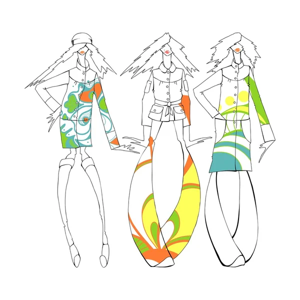 Fashion illustration girls — Stock Vector