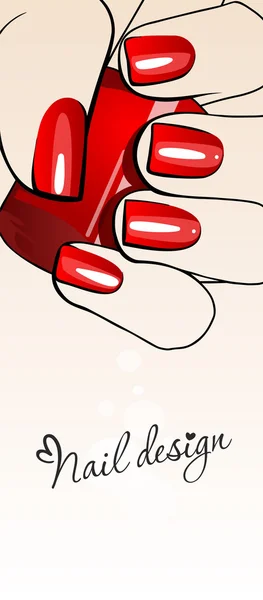 Schöne weibliche Hände mit roten Nägeln. Nageldesign — Stockvektor