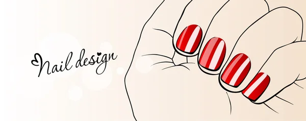 Krásné ženské ruce s červenými nehty. nehtový design — Stockový vektor