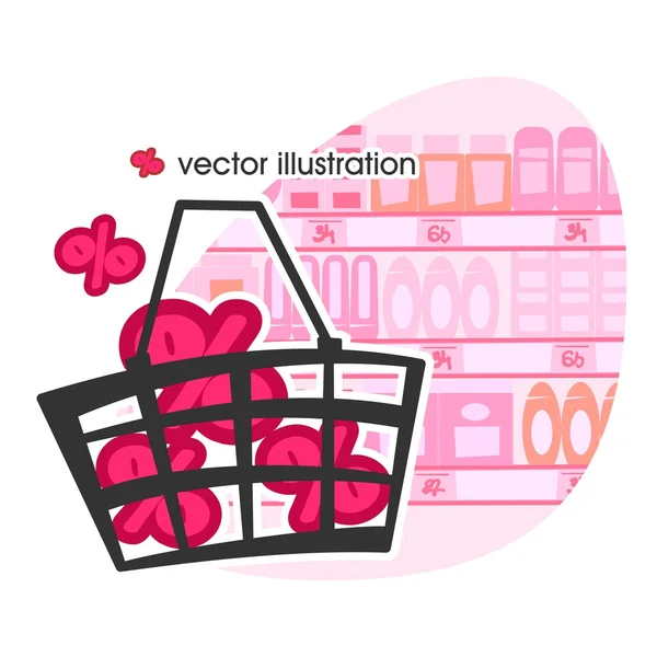 Shopping basket with percent. Vector illustration — Stock Vector