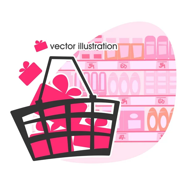Nákupní košík s dárky. vektorové ilustrace — Stockový vektor