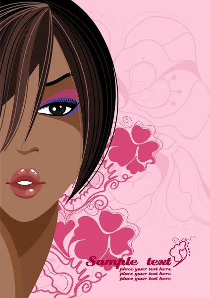 Portret van een zwarte meid met lichte make-up. — Stockvector