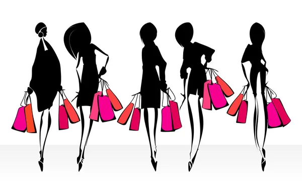 Shopping girls silhouettes. — Stock Vector
