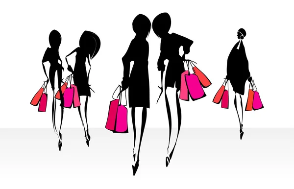 Shopping filles silhouettes . — Image vectorielle