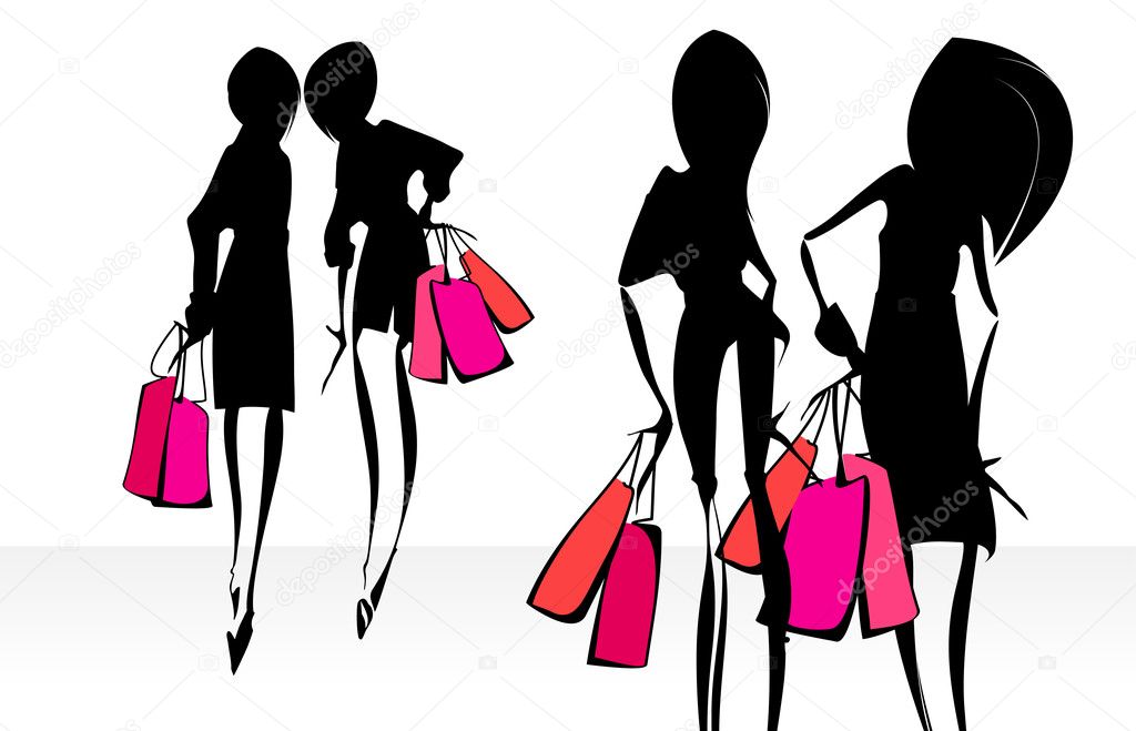 Shopping girls silhouettes.
