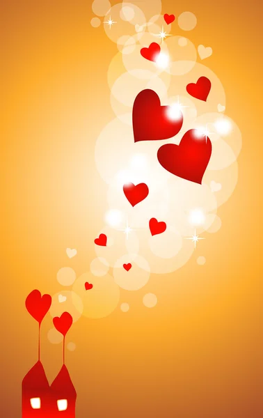Ev ve kalpleri. Sevgililer günü kartı Eps10 — Stok Vektör