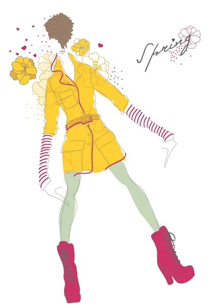 Chica de moda de primavera. Ilustración vectorial — Archivo Imágenes Vectoriales