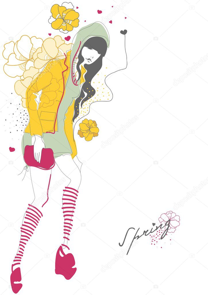 Spring fashion girl. Vector illustration