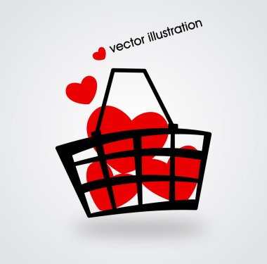 Market basket filled with red hearts. clipart