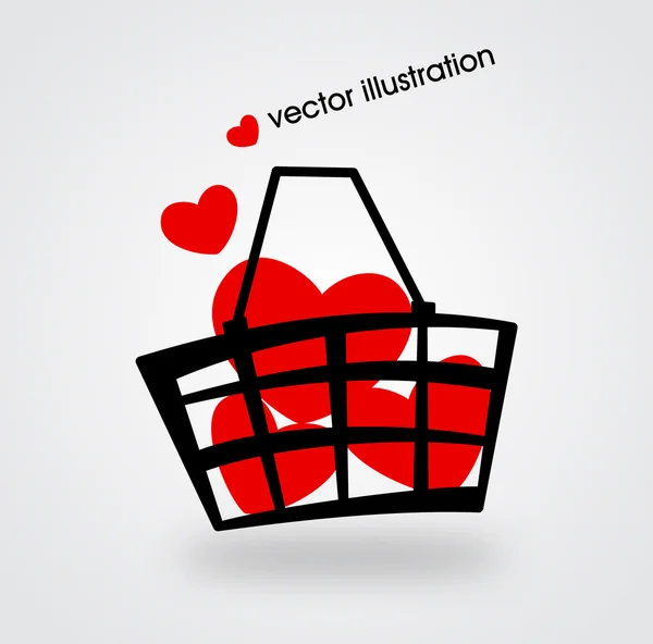 Market basket filled with red hearts. — Stock Vector