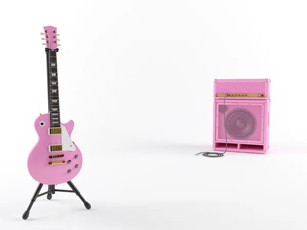 Różowy gitara ze wzmacniaczem — Zdjęcie stockowe