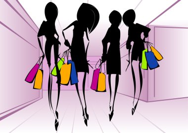 Shopping girls. Vector illustration