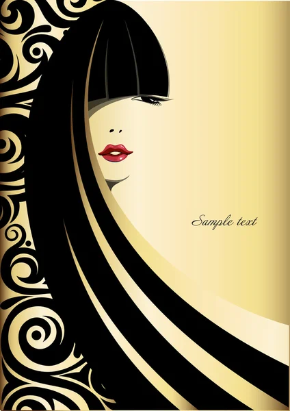 Fashion vector of beautiful woman on a gold background — Stock Vector