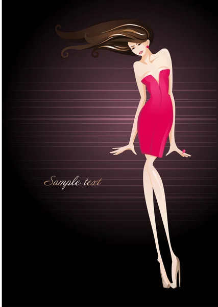 Sexy Mädchen in einem eleganten Kleid. Mode-Illustration. — Stockvektor