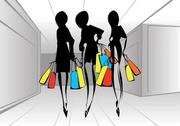 Shopping girls. — Stock Vector