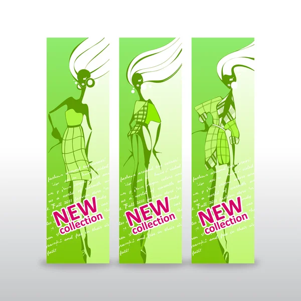 Fashion girls. Banners with place for your text — Stock Vector