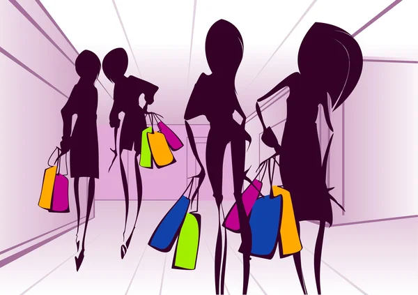 Shopping girls. Vector illustration — Stock Vector