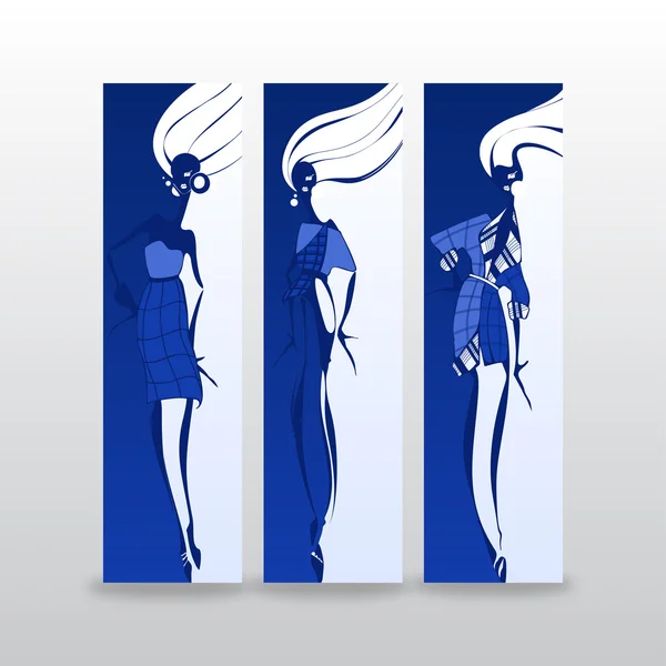 Девушки из моды. Синий фон . — стоковый вектор