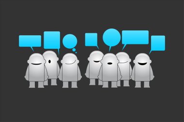 komik adam konuşma balonları ile mutlu grup.