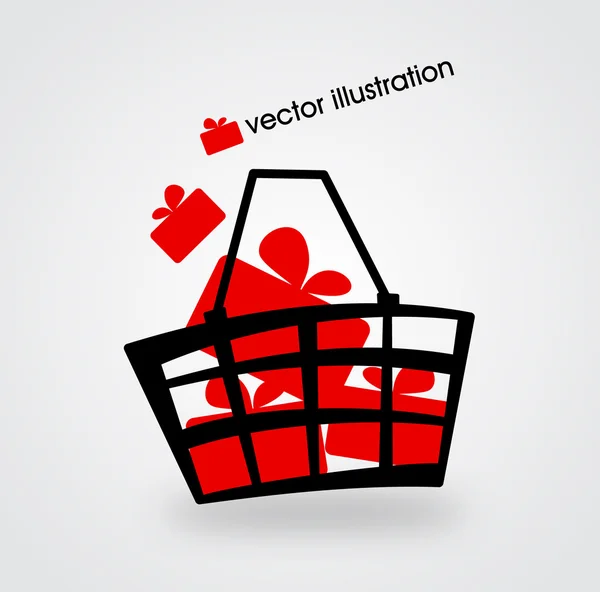 Market basket filled with red boxes with gifts. — Stock Vector