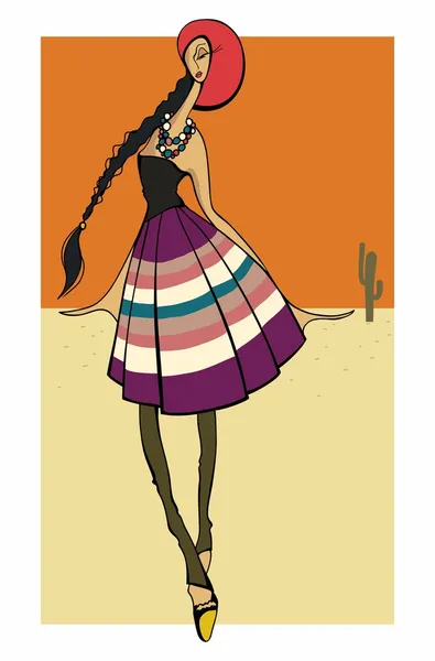 Latijns-mode meisje stijlvol gekleed. — Stockvector