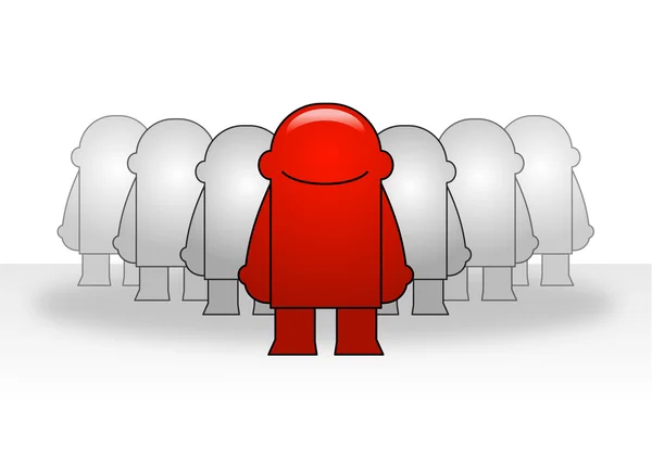 El líder de un equipo asignado con color rojo entre los hombres grises . — Vector de stock