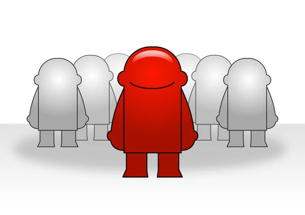 The leader of a team allocated with red coloured among the gray men. — Stock Vector