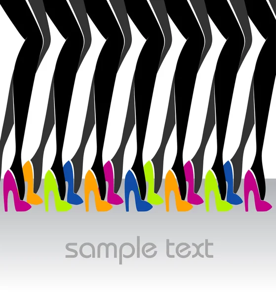 A lot of beautiful female legs in colorful shoes. Fashion illustration — Stock Vector