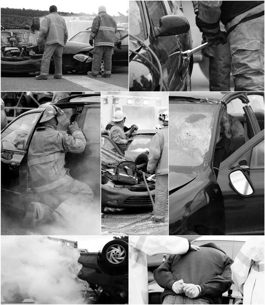 Collage eines Autounfalls. Stockfoto
