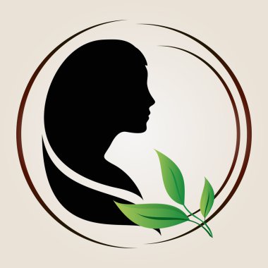 Women silhouette with green leaves clipart