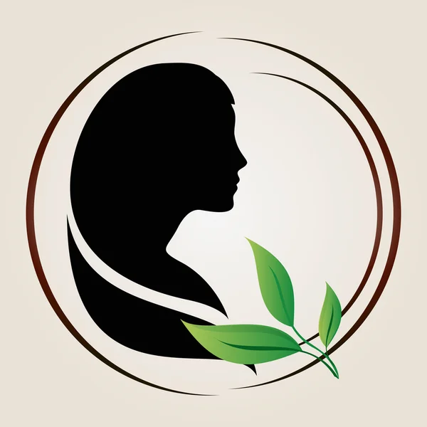 緑の葉を持つ女性のシルエット — ストックベクタ