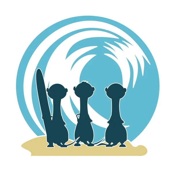 3 surfistas Meercat & Wave Ilustraciones de stock libres de derechos