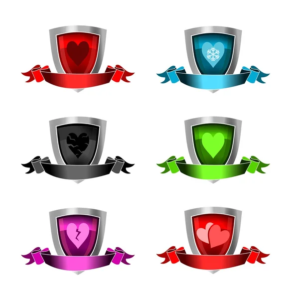 3D Icons Valentines Day Award Shields — Stock Vector