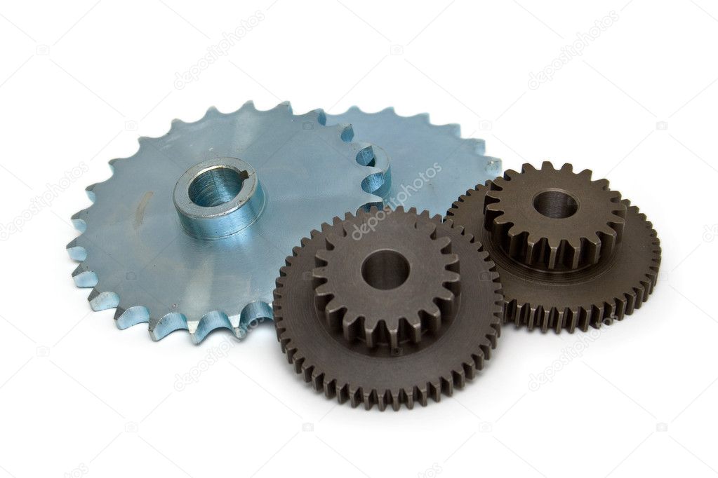 Four gear wheels isolated on white