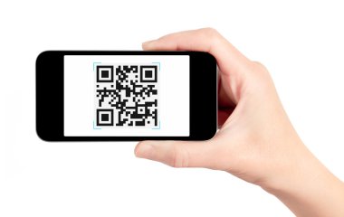 Hand Holding Mobile Phone With QR Code Scanner clipart