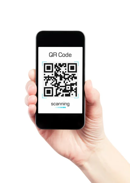 Hand Holding Mobile Phone With QR Code Scanner — Stock Photo, Image