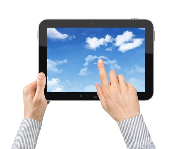 Cloudscape dotykając na komputerze typu tablet — Zdjęcie stockowe