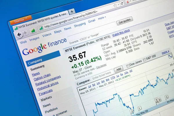 Google finanças página da web — Fotografia de Stock