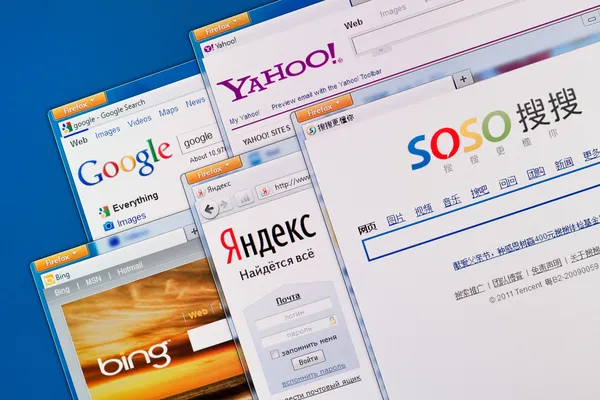 Веб-сайты Google Yahoo Bing Yandex и Soso — стоковое фото
