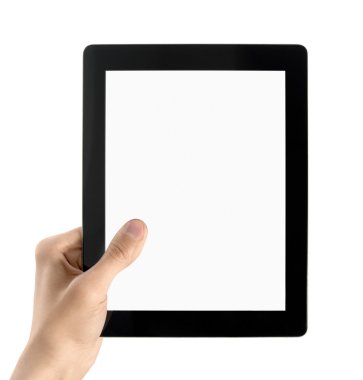 Hand Holds Electronic Tablet PC Isolated clipart