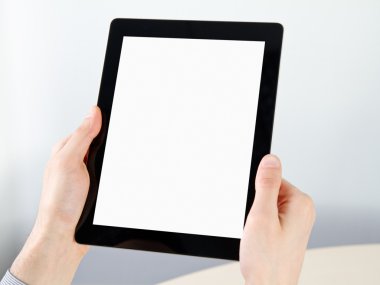 Holding Electronic Tablet PC In Hands clipart