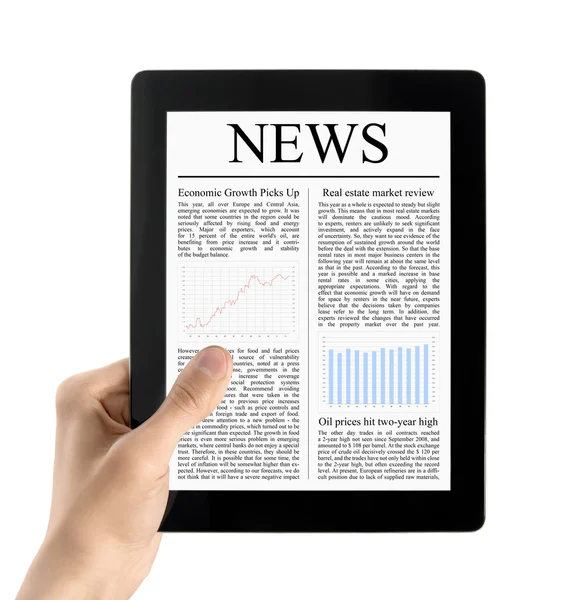 Hand Holds Tablet PC With News Isolated — Stock Photo, Image