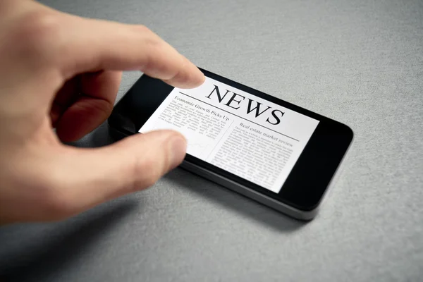 Touching News On Mobile Smartphone — Stock Photo, Image