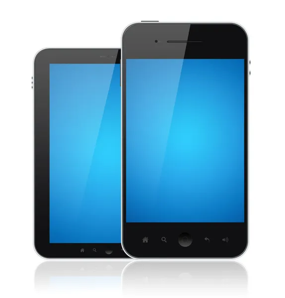 Izole mavi perde ile modern cep telefonları — Stok fotoğraf