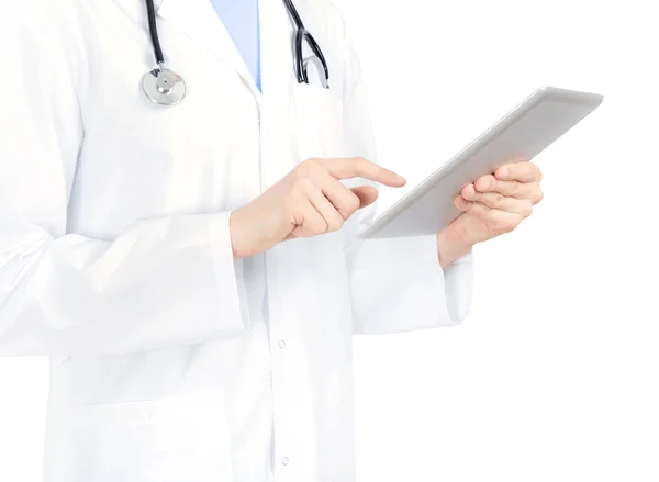Medico utilizzando PC Tablet digitale isolato — Foto Stock