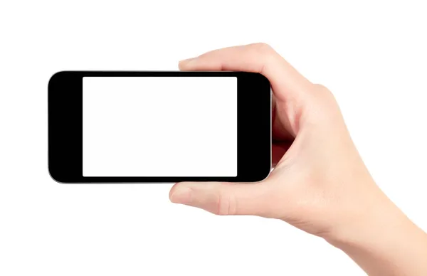 Mobiele slimme telefoon in hand geïsoleerd — Stockfoto